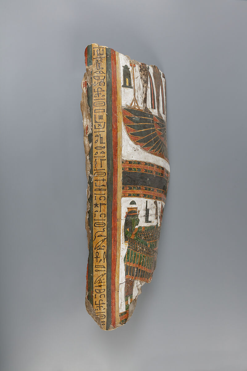Cartonnage fragment inscribed for the Singer of Amun Shepenaset, Wood, paste, paint