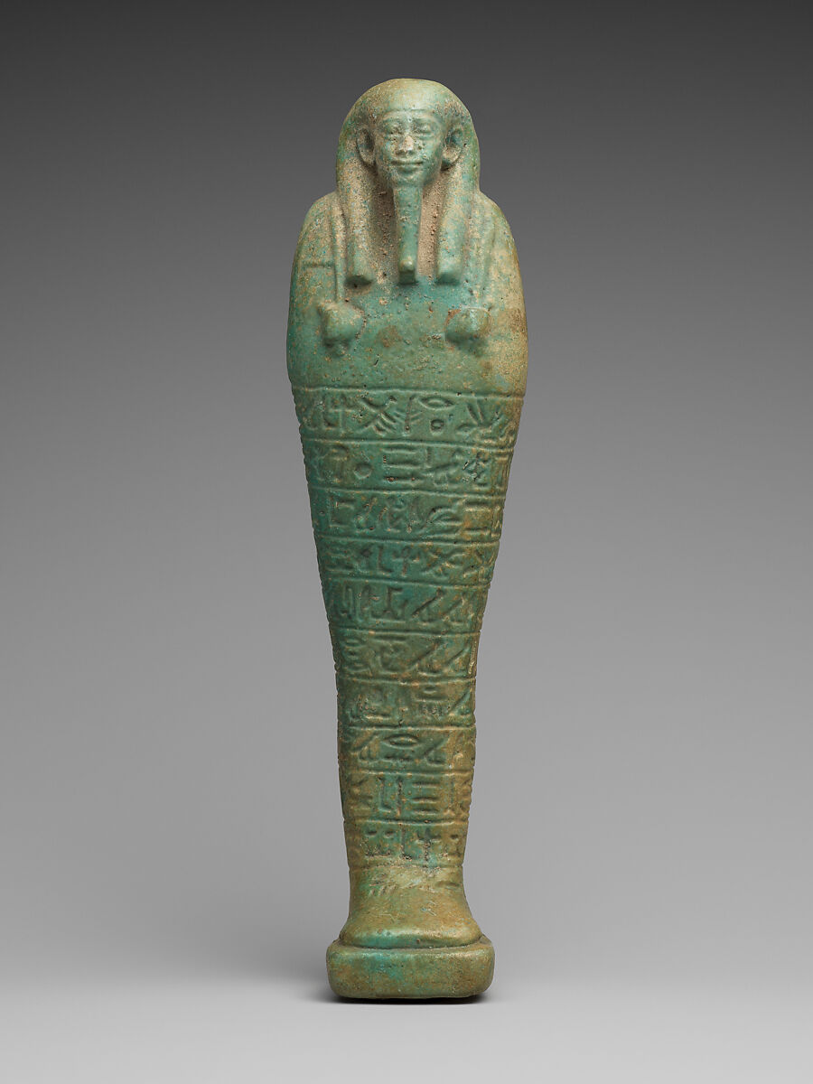 Shabti of the Treasurer of Lower Egypt Pa-abumeh, called Psamtik-seneb, Faience 
