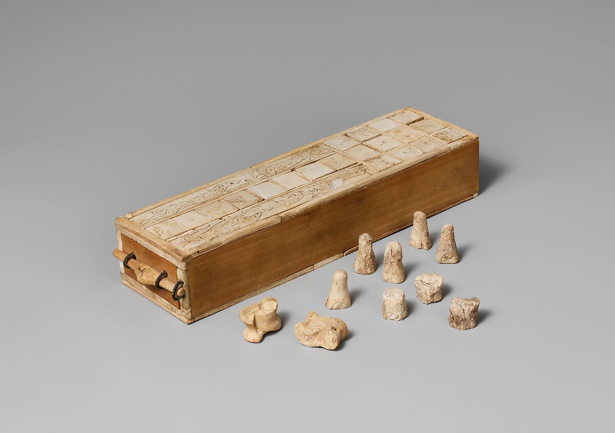 Game Box for Playing Senet and Twenty Squares, Ivory, copper alloy, modern wood 