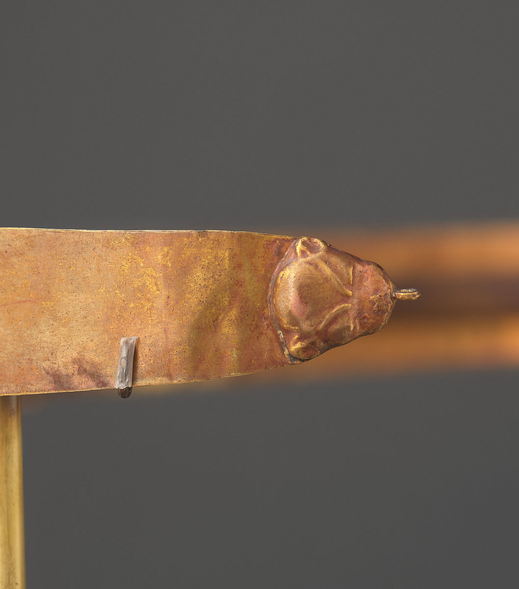 Diadem with a Pair of Gazelle Heads, Gold, carnelian, opaque turquoise glass, decayed crizzled glass