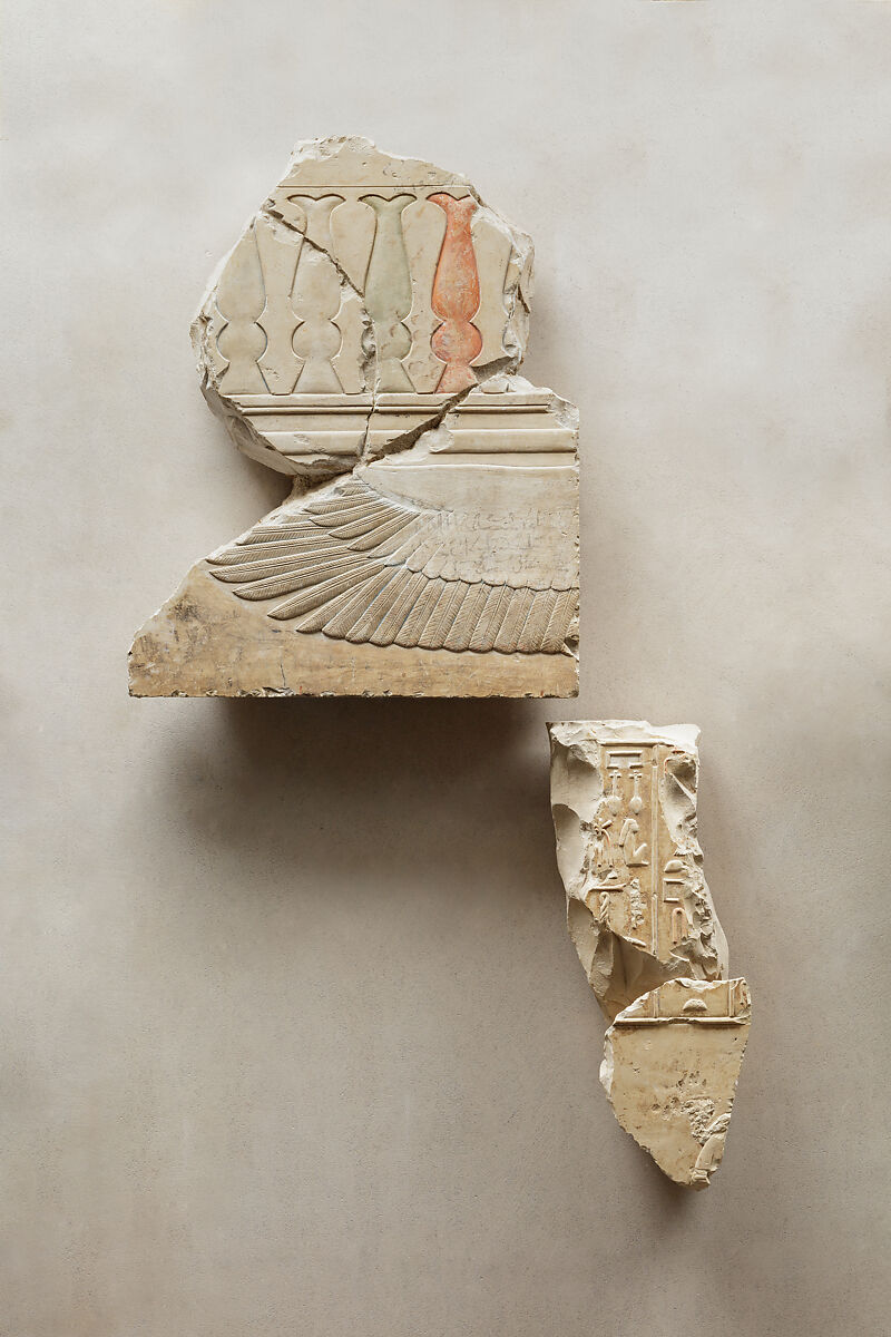 Relief preserving part of a scene with King Mentuhotep and Queen Neferu, Limestone, paint 