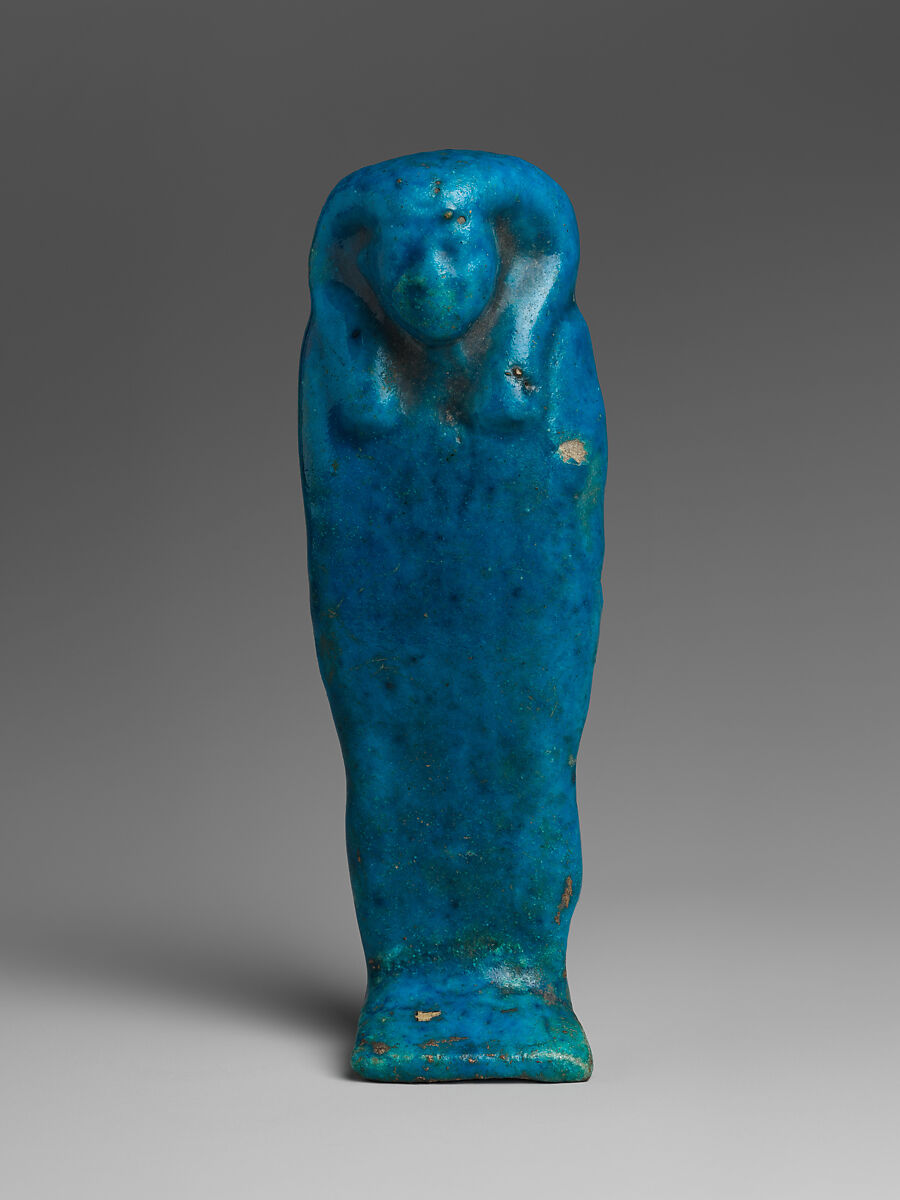Uninscribed shabti, Faience 