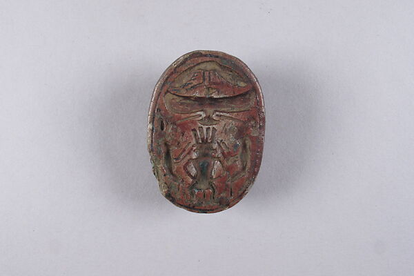 Scarab with a Representation of Bes and Animals, Glazed steatite 