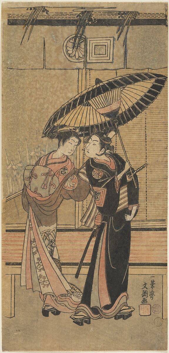 Segawa Kikunojo II as a Girl and Ichikawa Tomiyeimon?, Ippitsusai Bunchō (Japanese, active ca. 1765–1792), Woodblock print; ink and color on paper, Japan 