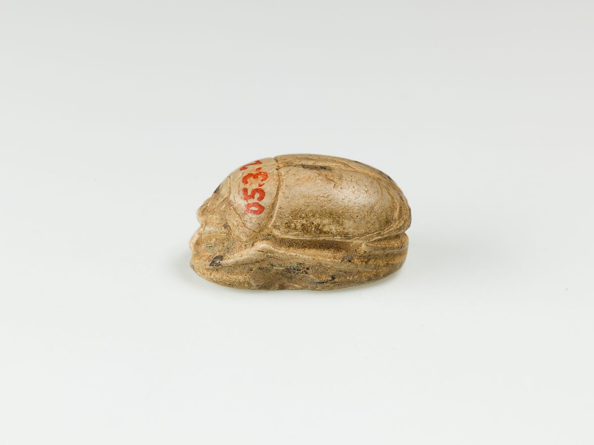 Scarab with a Kneeling Figure Before an Obelisk, Glazed steatite