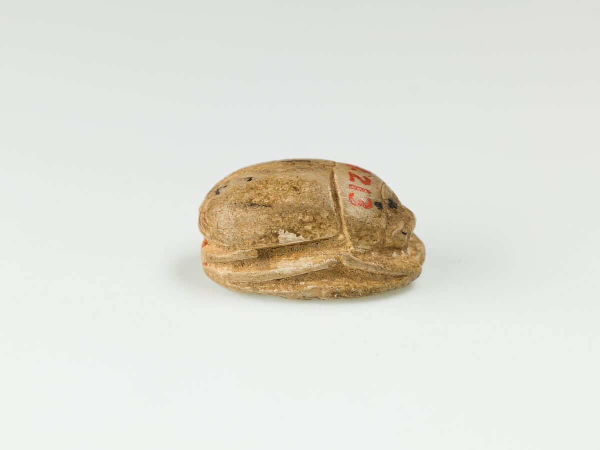 Scarab with a Kneeling Figure Before an Obelisk, Glazed steatite