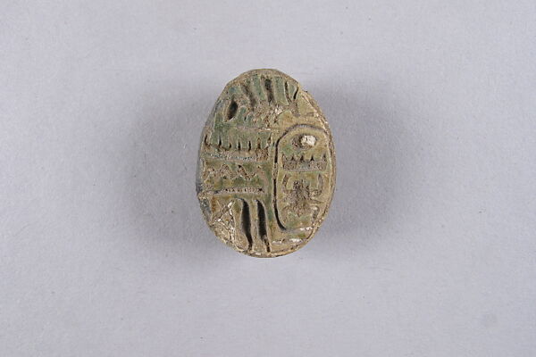 Scarab Inscribed with the Name Menkheperre (Thutmose III), Green glazed steatite 
