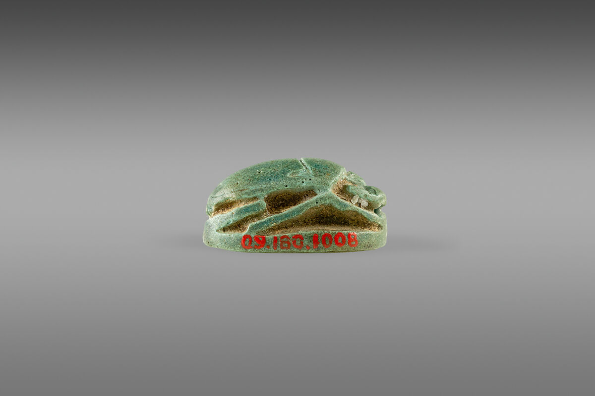 Scarab with Sobek and Wadjet, Green glazed faience