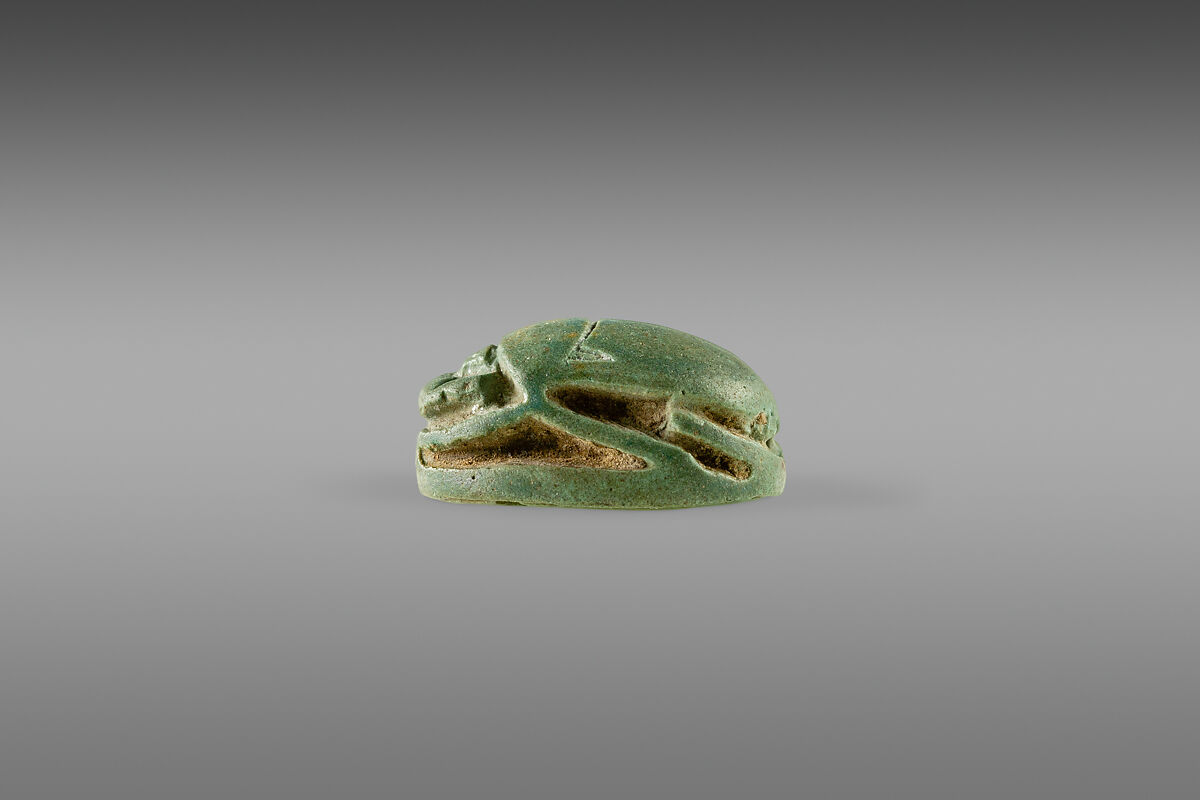 Scarab with Sobek and Wadjet, Green glazed faience