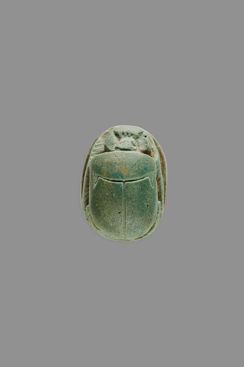 Scarab with Sobek and Wadjet, Green glazed faience