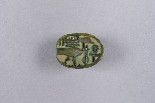 Scarab Inscribed with the Name of Amun and Goose, Faience 