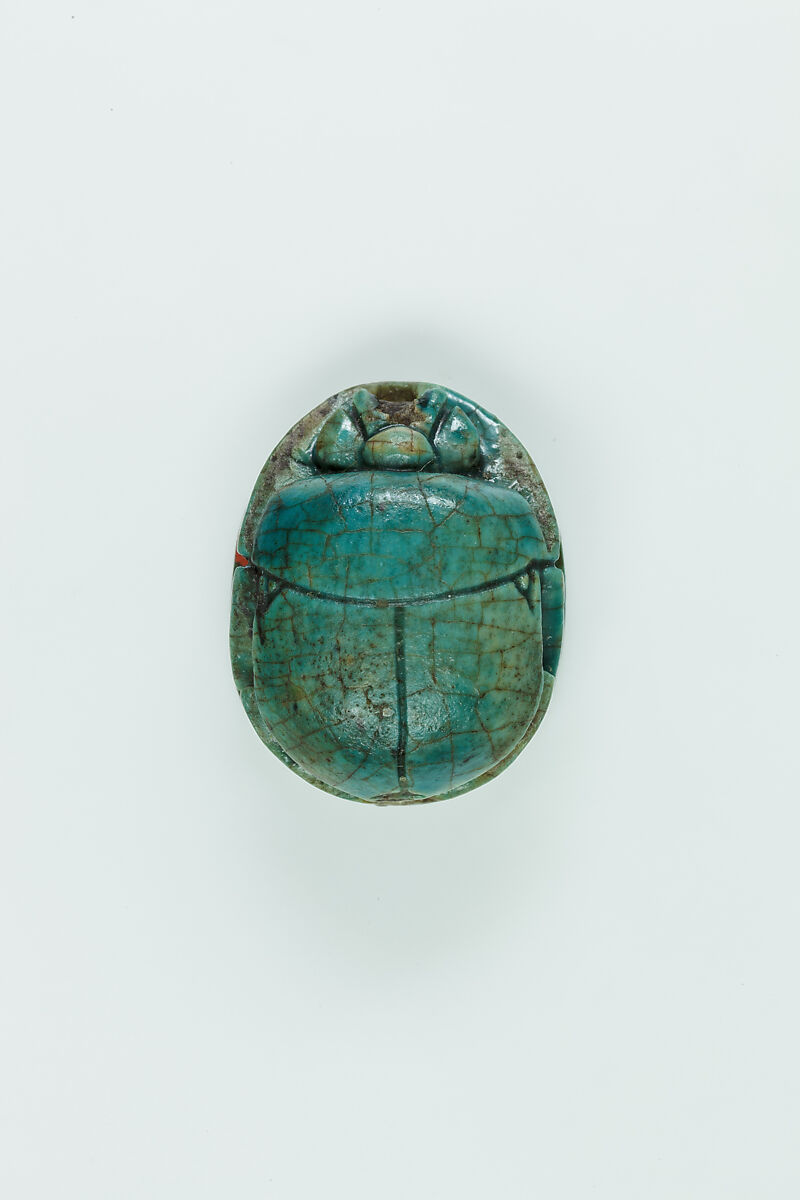 Scarab with  Baboons of Thoth Adoring Amun, Glazed steatite