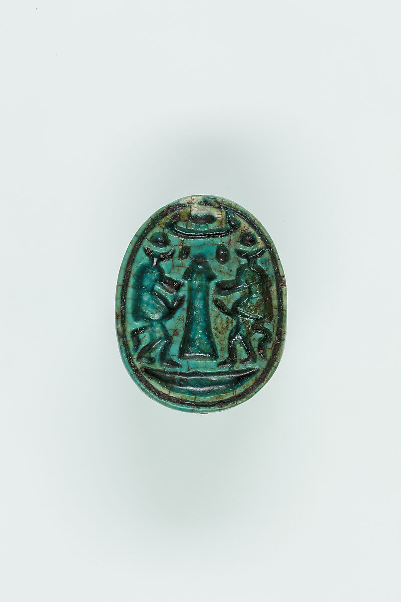 Scarab with  Baboons of Thoth Adoring Amun, Glazed steatite