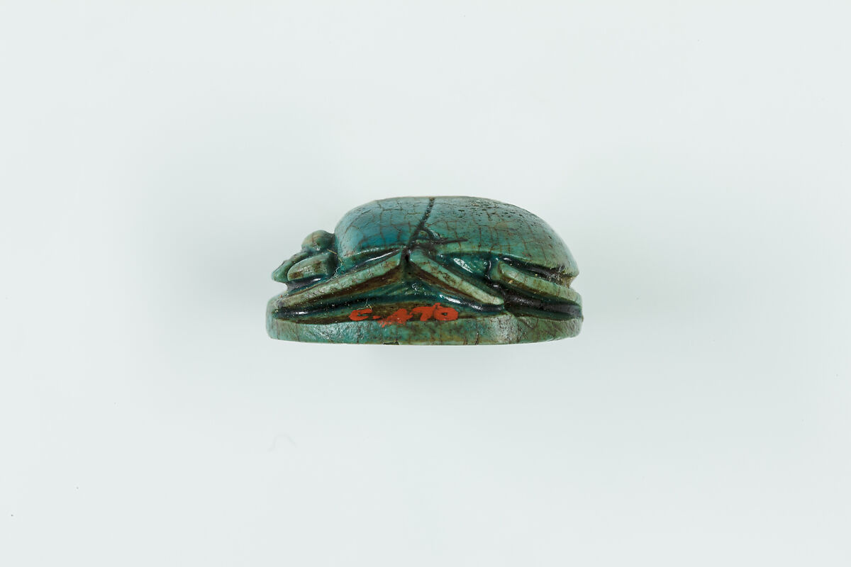 Scarab with  Baboons of Thoth Adoring Amun, Glazed steatite