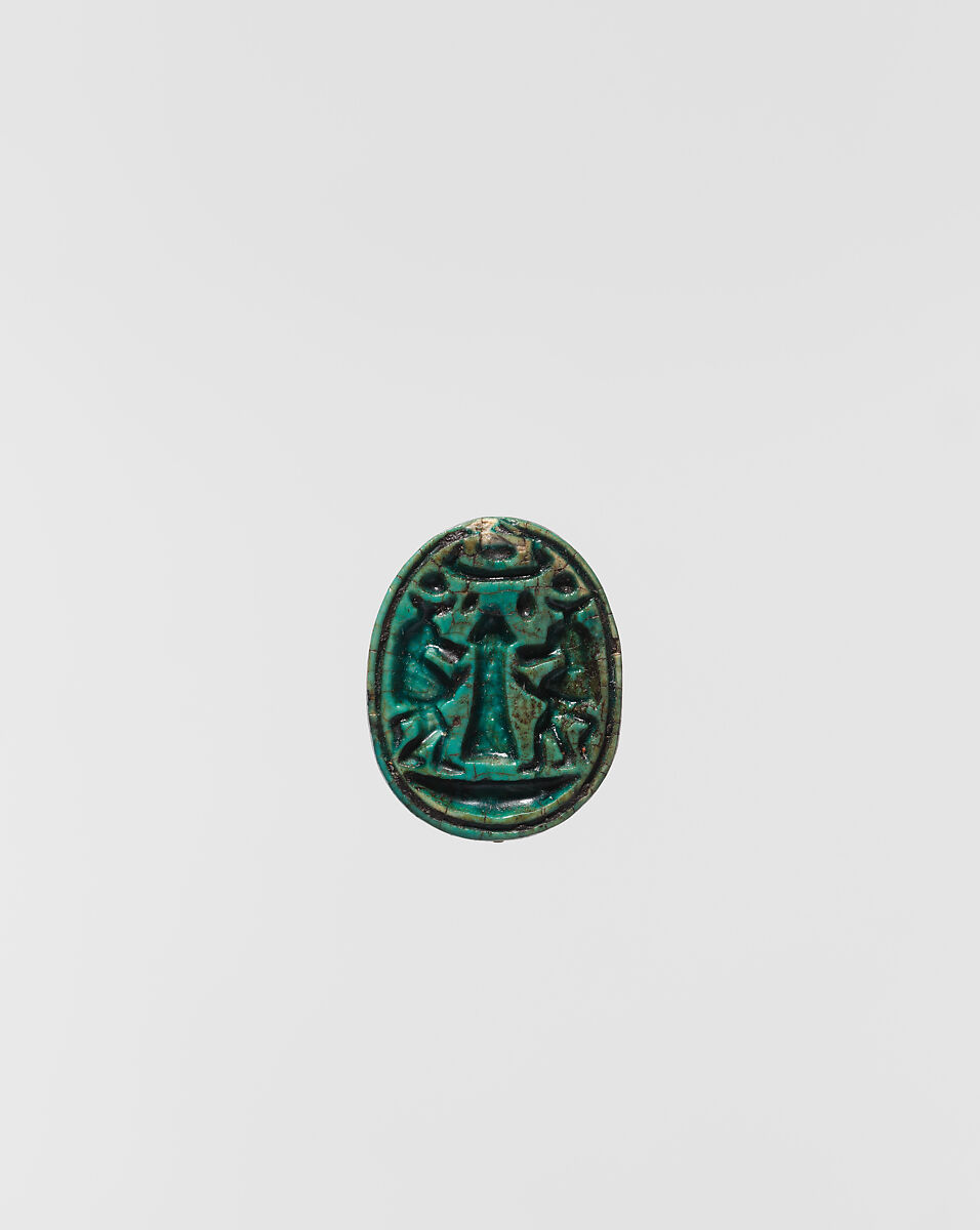Scarab with  Baboons of Thoth Adoring Amun, Glazed steatite 