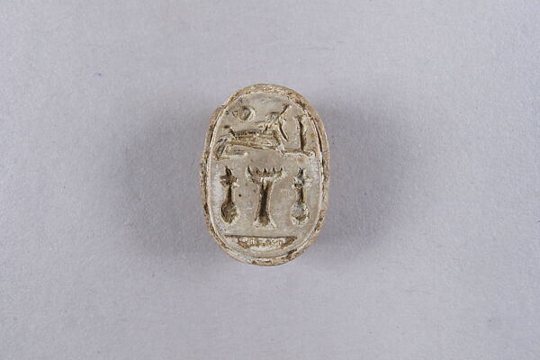 Scarab with a Sphinx and Hieroglyphs, Faience 