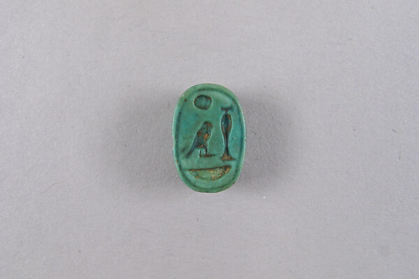 Scarab Inscribed with Blessing Related to Re or Re-Horakhty, Faience 