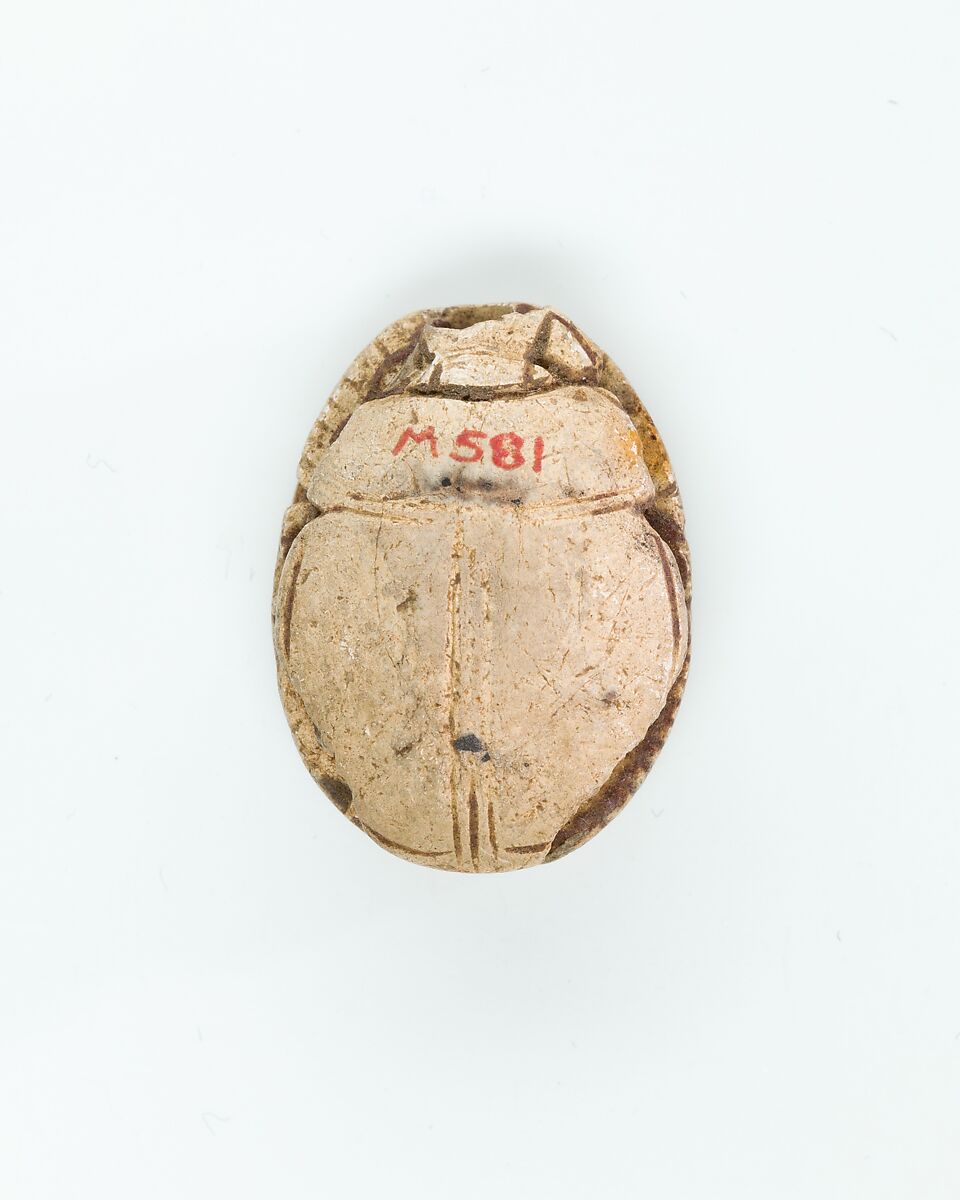 Scarab with kneeling Nile god before obelisk, Steatite