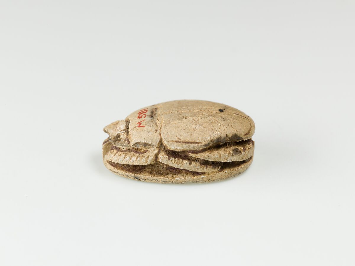 Scarab with kneeling Nile god before obelisk, Steatite
