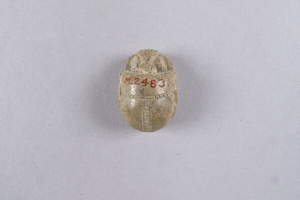 Scarab with the Representation of a Young Sun God with Enthroned Figures, Glazed limestone