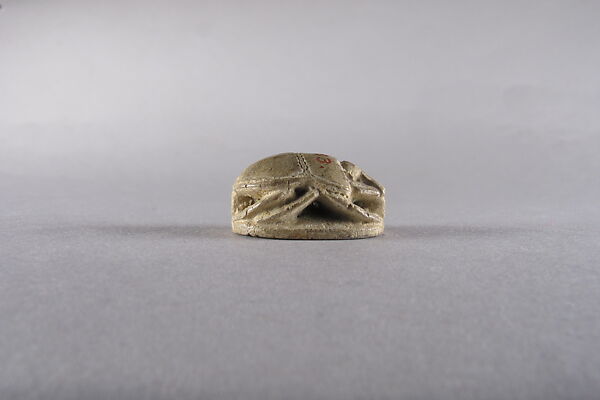Scarab with the Representation of a Young Sun God with Enthroned Figures, Glazed limestone