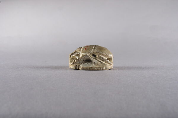 Scarab with the Representation of a Young Sun God with Enthroned Figures, Glazed limestone