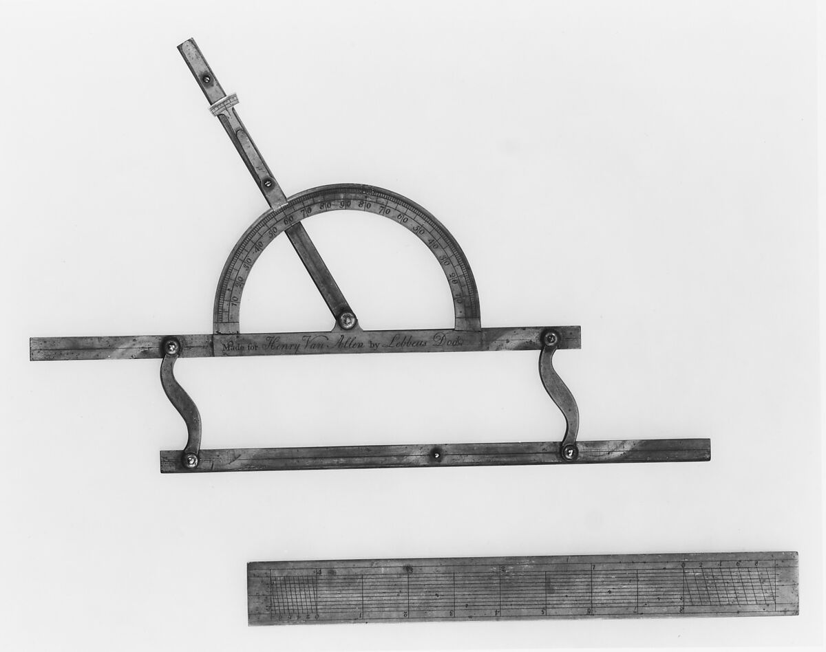 Parallel Rule with Protractor and Plotting Scale, Lebbeus Dod (1739–1816), Brass, wood, American 