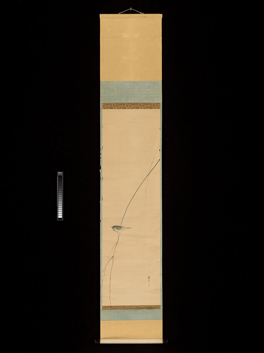 Nightingale on Willow Branch, Attributed to Matsumura Keibun (Japanese, 1779–1843), Hanging scroll; ink and color on paper, Japan