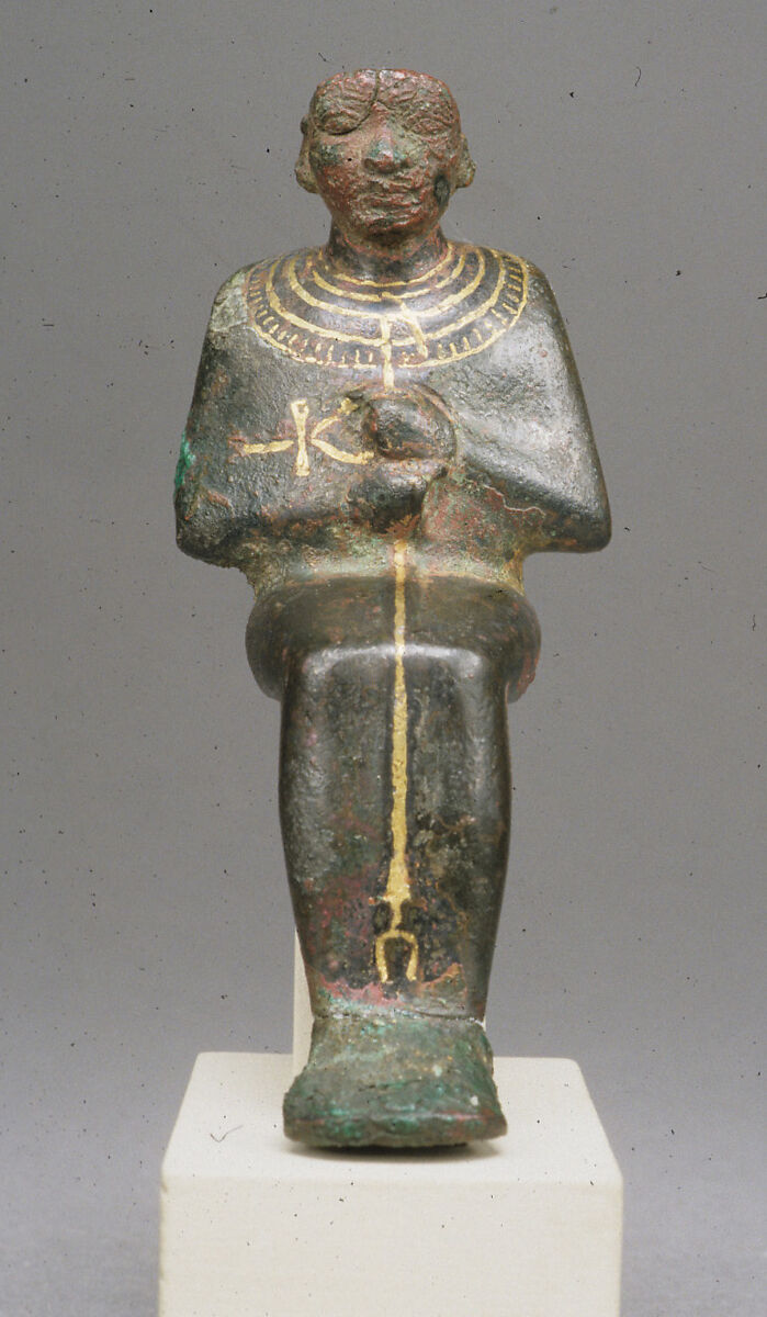 Seated Ptah, Bronze, precious metal inlay