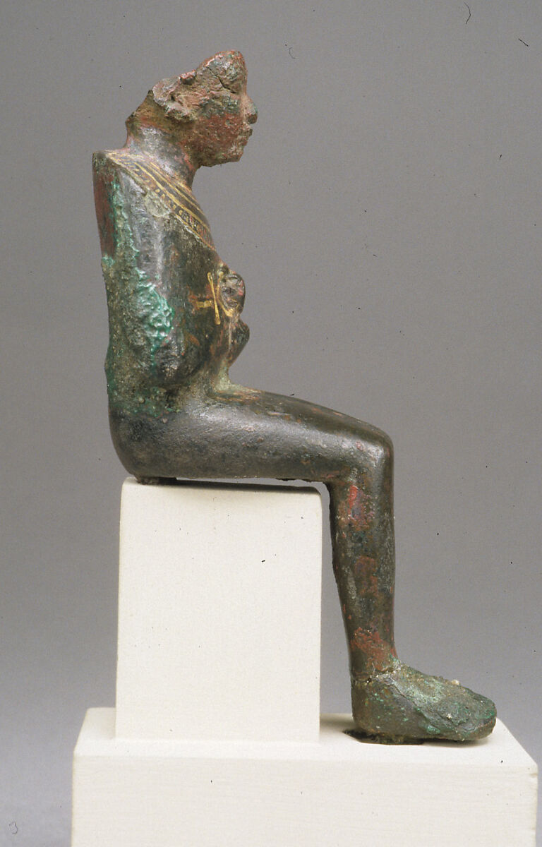 Seated Ptah, Bronze, precious metal inlay