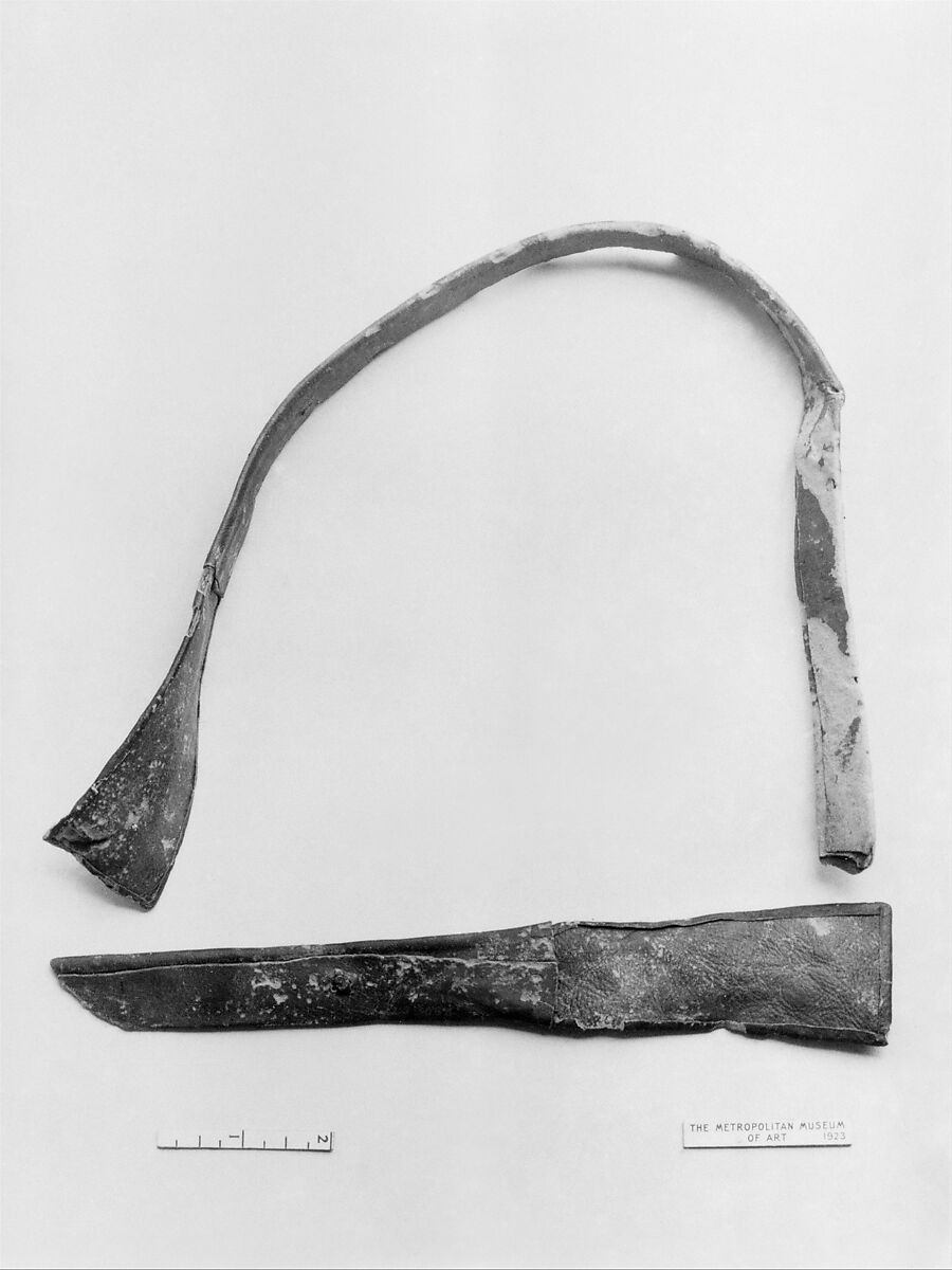 Mummy braces bearing the name of Painedjem, Leather, dye 