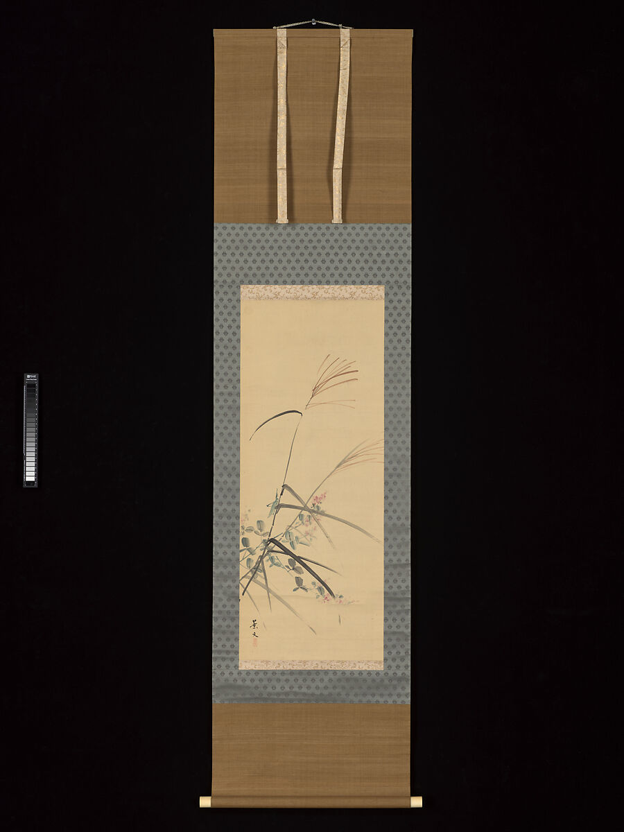 Bush Clover, Grass and Cricket, Attributed to Matsumura Keibun (Japanese, 1779–1843), Hanging scroll; color on paper, Japan