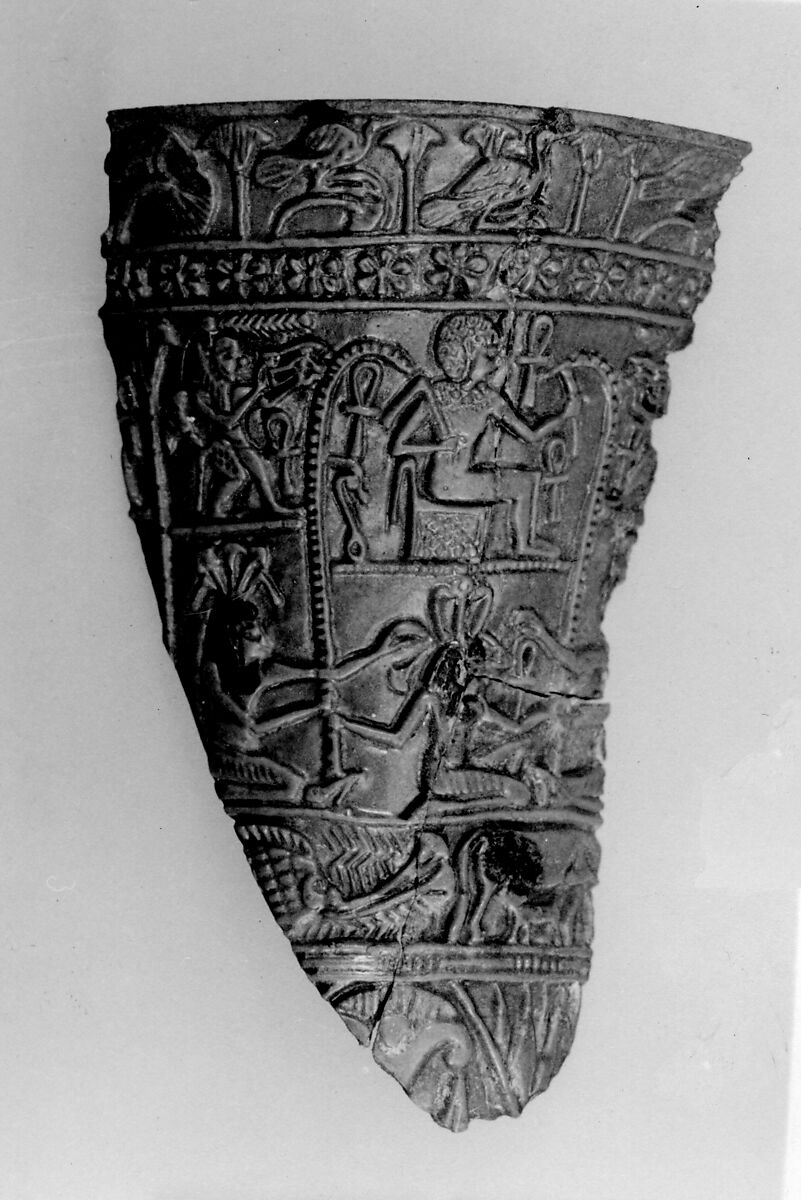 Reconstructed lotiform chalice, Faience