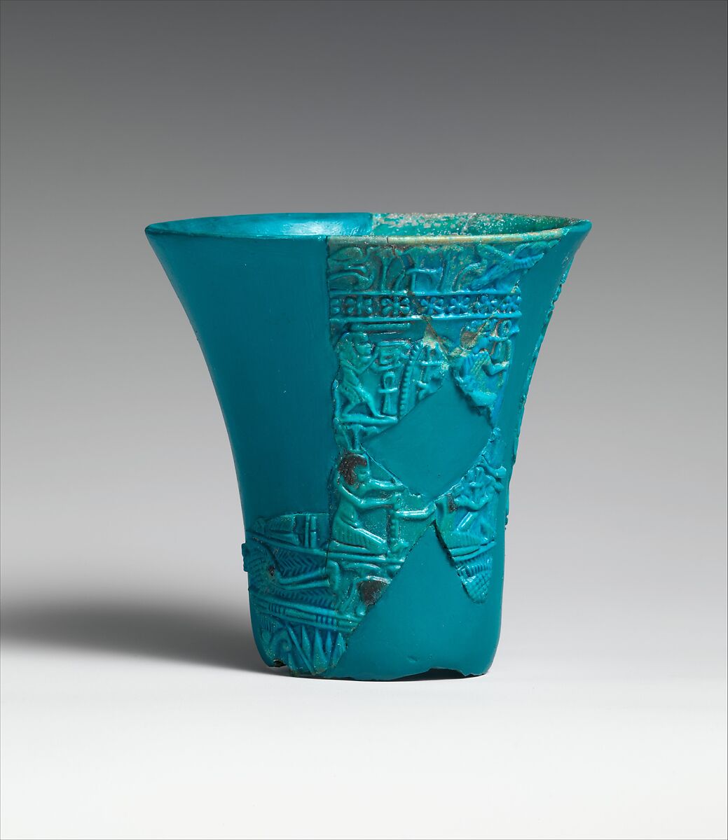 Reconstructed lotiform chalice, Faience