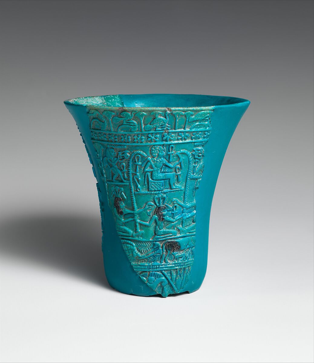 Reconstructed lotiform chalice, Faience 