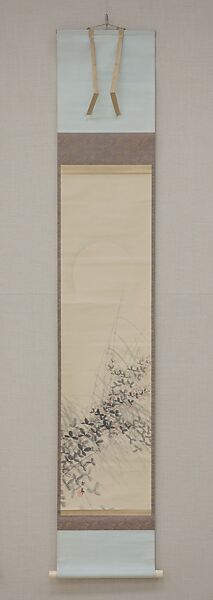 Bush Clover and Full Moon, Attributed to Imao Keinen 今尾景年 (Japanese, 1845–1924), Hanging scroll; ink and color on silk, Japan