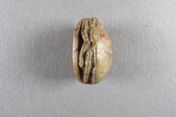Scarab of Sheshonq I, Limestone, traces of dark green glaze