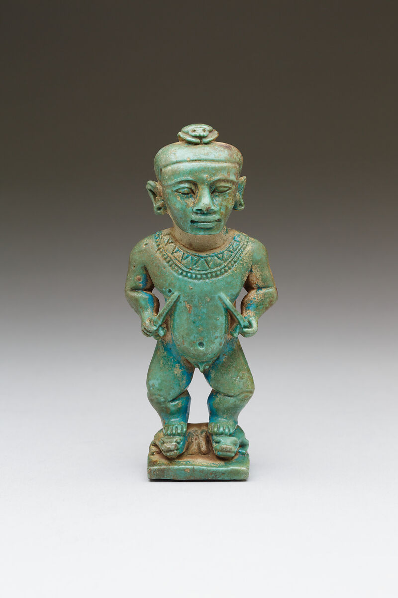 Pataikos Amulet with seal on base, Faience 