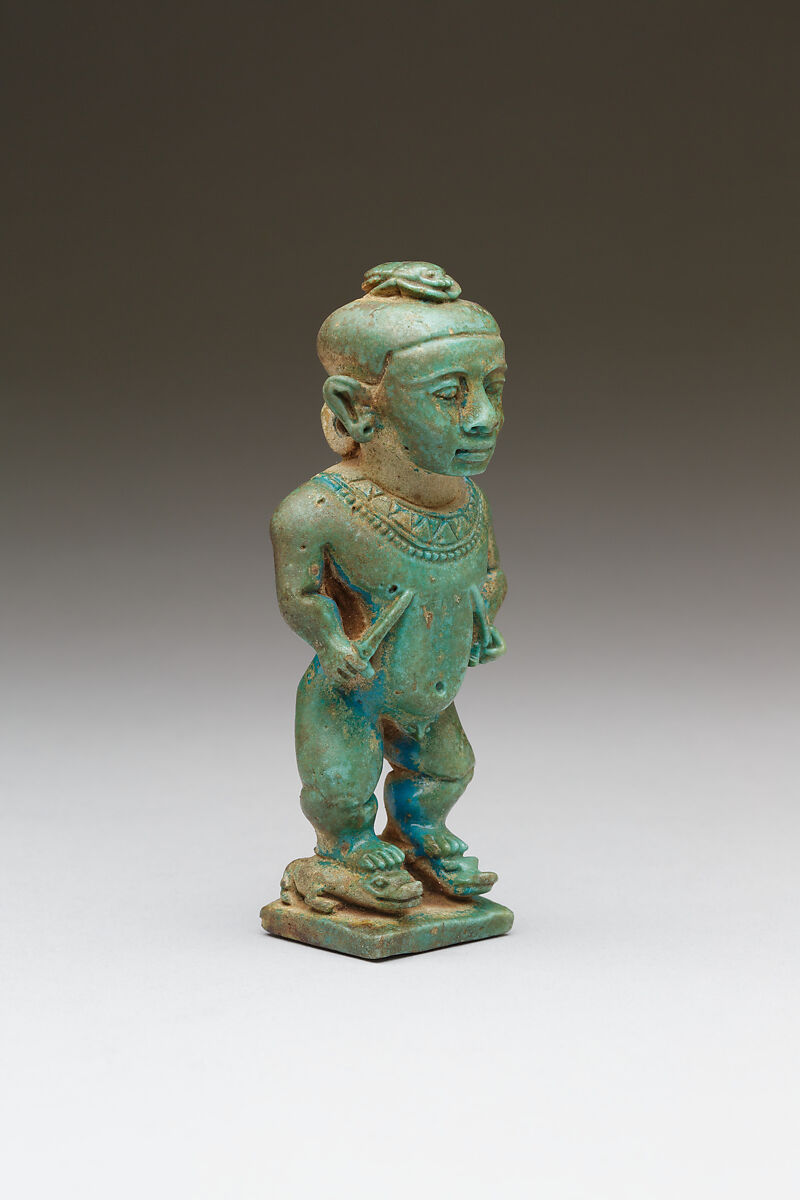 Pataikos Amulet with seal on base, Faience