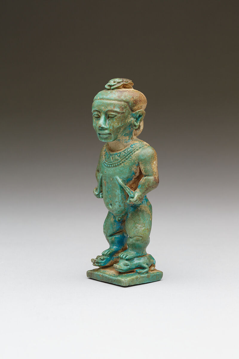 Pataikos Amulet with seal on base, Faience