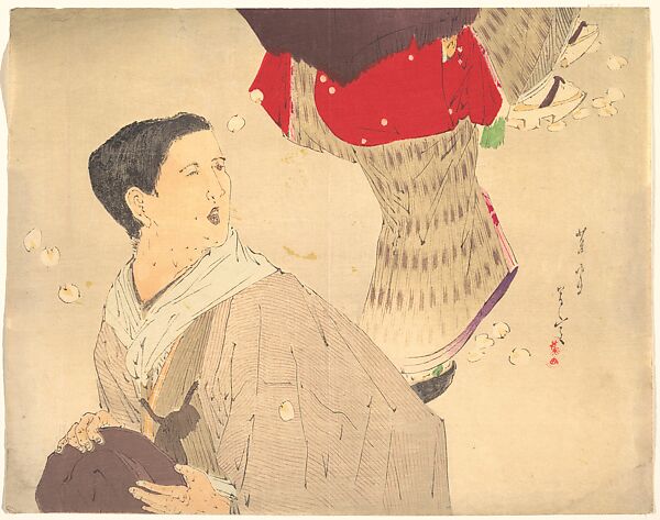 Hemeden; illustration from Bugei Kurabu (Literary Club), Mishima Shōsō (Japanese, 1856–1928), Woodblock print; ink and color on paper, Japan 