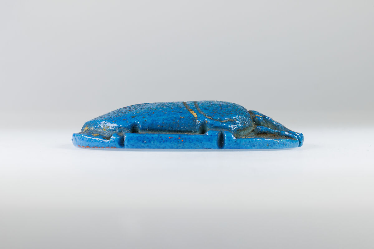 Scarab from mummy wrappings, Faience
