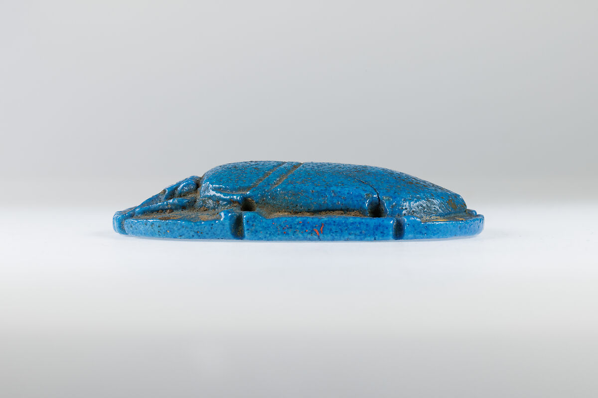 Scarab from mummy wrappings, Faience