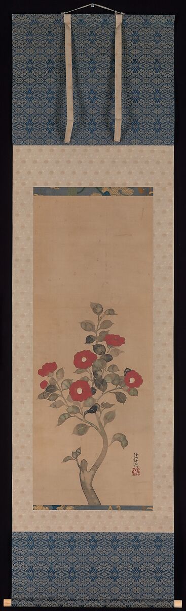 Camellias, Attributed to Ogata Kōrin (Japanese, 1658–1716), Hanging scroll; color on paper, Japan