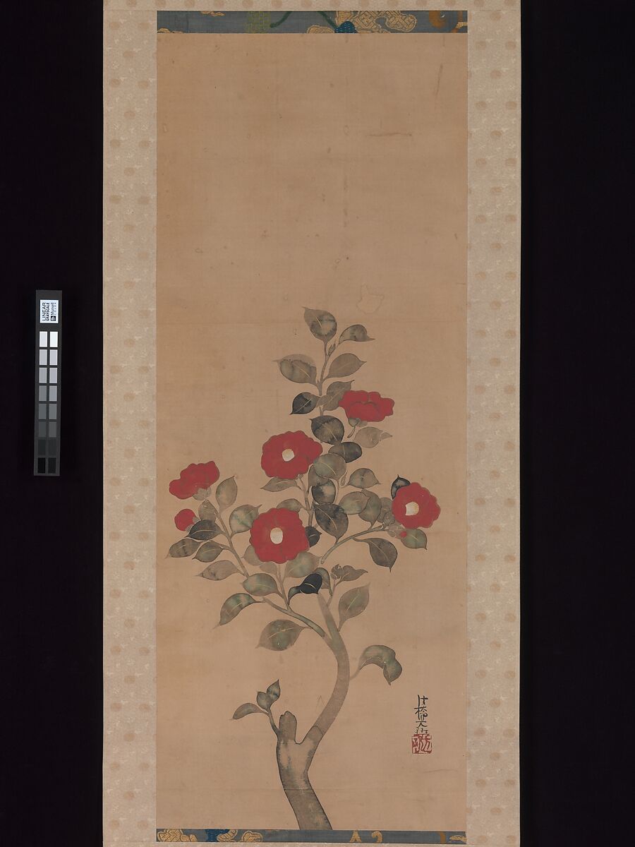 Camellias, Attributed to Ogata Kōrin (Japanese, 1658–1716), Hanging scroll; color on paper, Japan 
