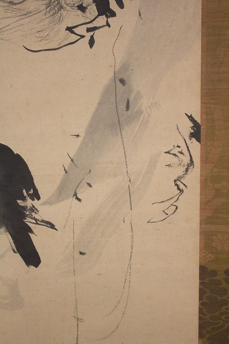 Crested Bird on Stump of Plum Tree, Attributed to Kano Naonobu (Japanese, 1607–1650), Hanging scroll; ink on paper, Japan