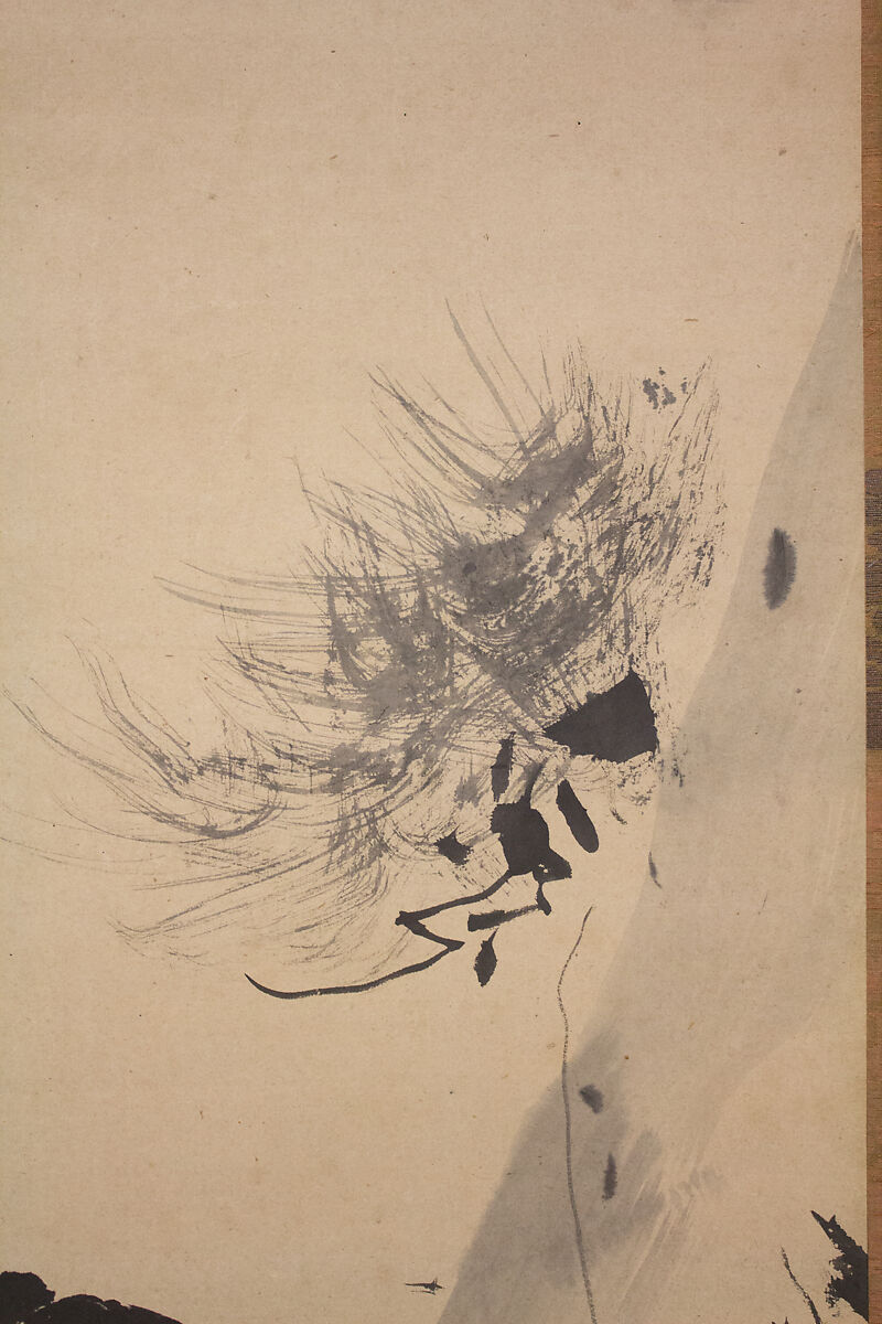 Crested Bird on Stump of Plum Tree, Attributed to Kano Naonobu (Japanese, 1607–1650), Hanging scroll; ink on paper, Japan