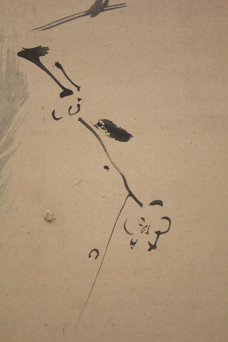 Crested Bird on Stump of Plum Tree, Attributed to Kano Naonobu (Japanese, 1607–1650), Hanging scroll; ink on paper, Japan
