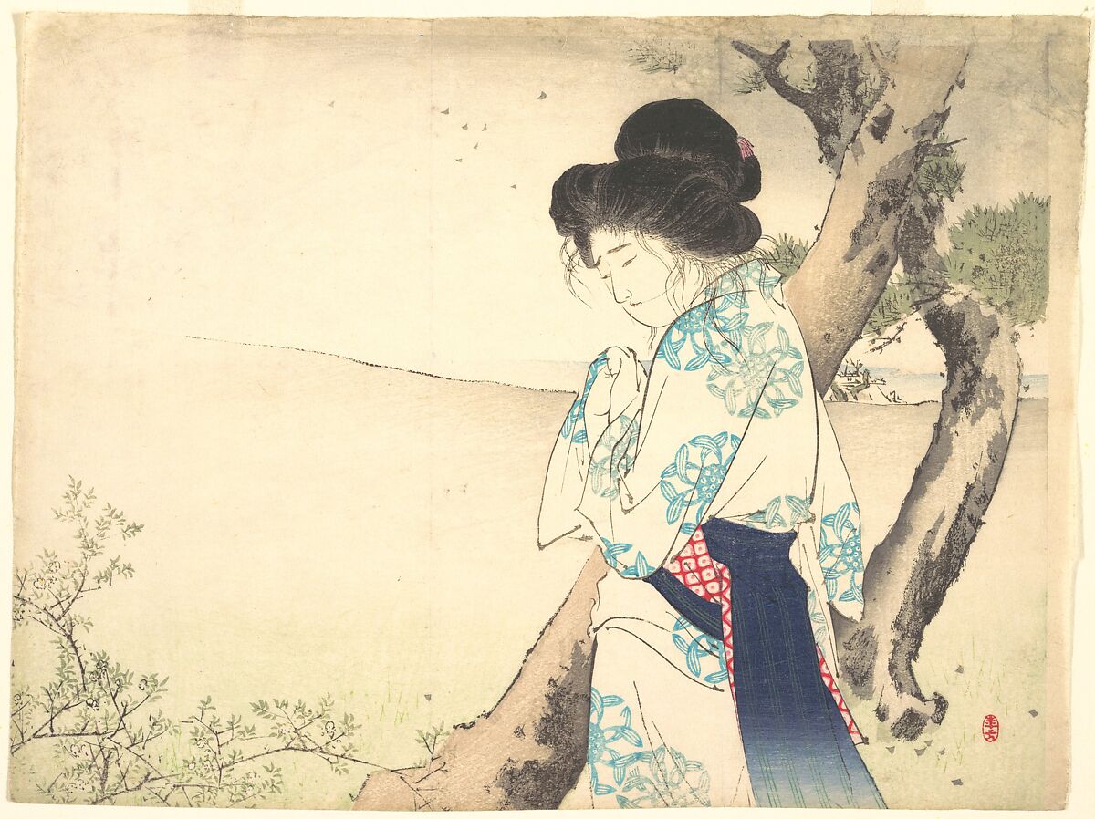 The Mad Woman of Yawata (Yawata no kyōjo) from kuchie (frontispiece) of a novel, Mizuno Toshikata (Japanese, 1866–1908), Woodblock print; ink and color on paper, Japan 