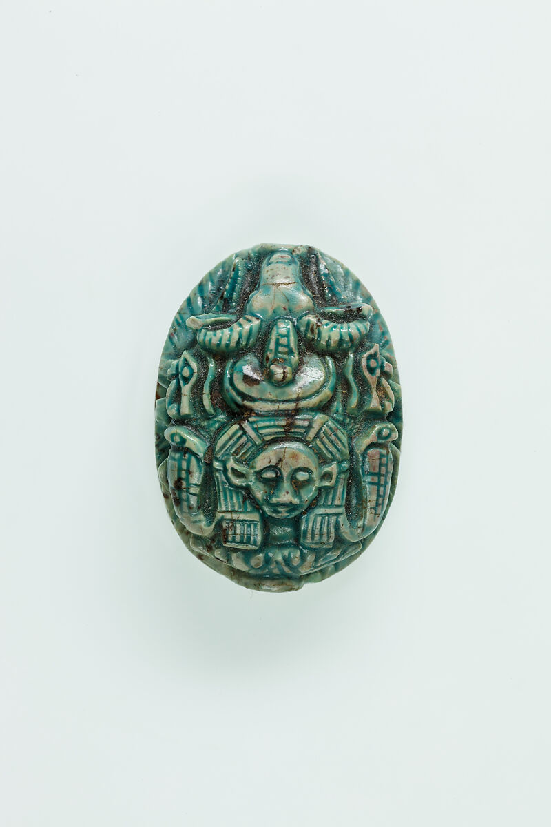 Ram-headed Scaraboid Inscribed with a Blessing Related to Amun (Amun-Re), Glazed steatite